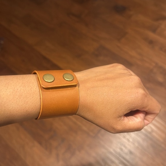 Handmade Jewelry - Vegan Tan Handmade Leather Bracelet with Gold Hardware